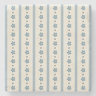 Blue And Cream Stripes And Flowers Stone Coaster