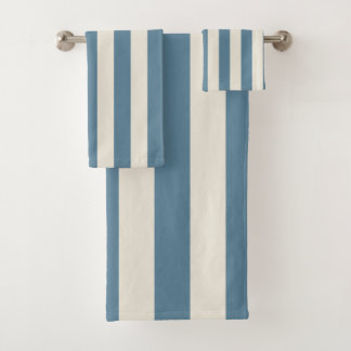 Blue And Cream Vertical Stripes Bath Towel Set