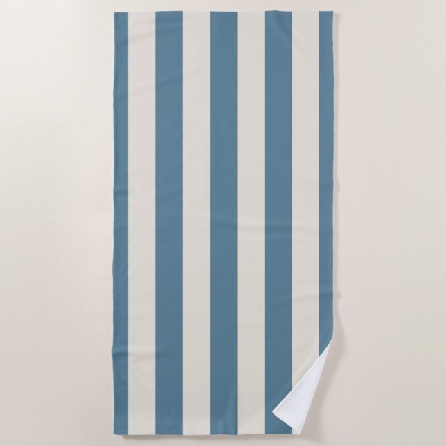 Blue And Cream Vertical Stripes Beach Towel (Front)