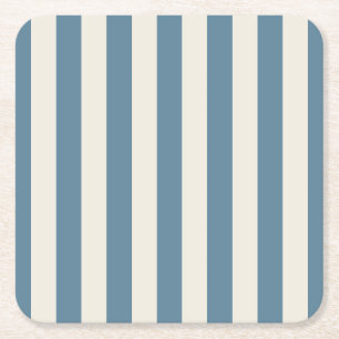 Blue And Cream Vertical Stripes Square Paper Coaster