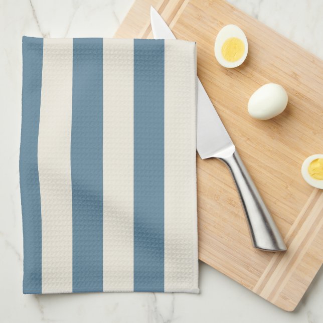 Blue And Cream Vertical Stripes Tea Towel (Quarter Fold)