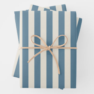 Blue And Cream Vertical Stripes Wrapping Paper Sheet