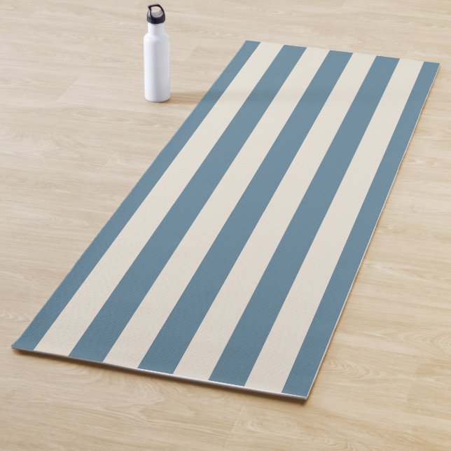 Blue And Cream Vertical Stripes Yoga Mat (In Situ)