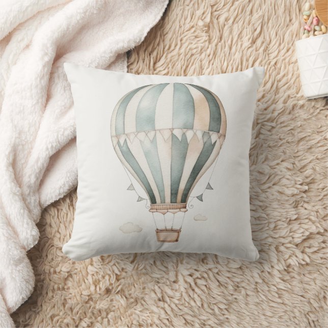 Blue and Cream Vintage Hot Air Balloon Cushion (Blanket)