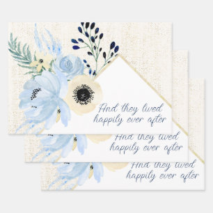 Blue and Cream Watercolor Flowers Frame  Wrapping Paper Sheet