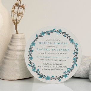 Blue and Cream Winter Floral Bridal Shower Invitation
