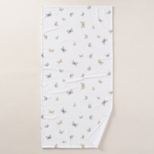 Blue and Crème Butterflies Charming Garden Insects Bath Towel