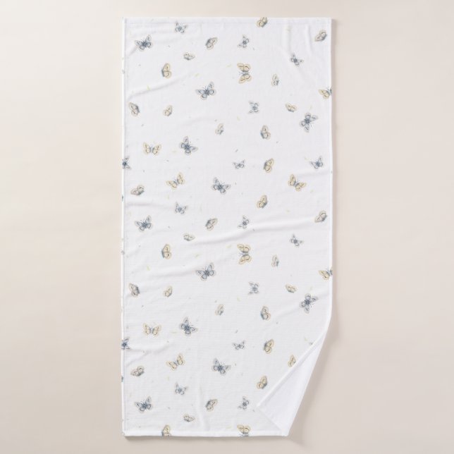 Blue and Crème Butterflies Charming Garden Insects Bath Towel (Bath Towel)