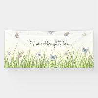Blue and Crème Butterflies Charming Garden Scene B