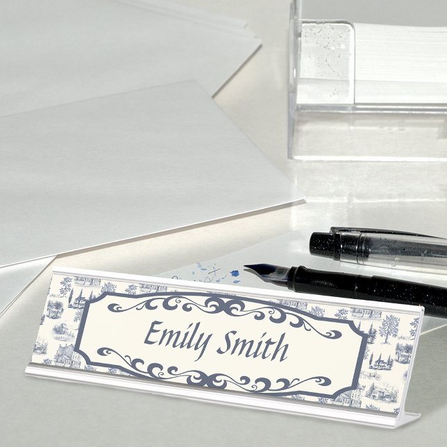 Blue And Creme Toile Desk Name Plate (Creator Uploaded)