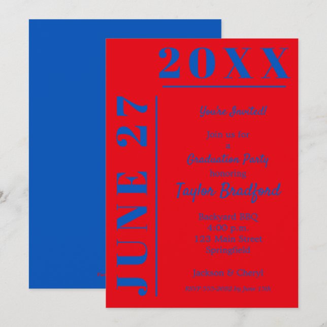 Blue and Crimson Graduation Party Invitations (Front/Back)