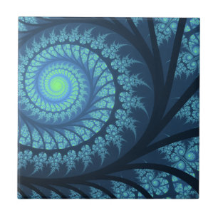Blue and Cyan Classic Fractal Swirl Tile