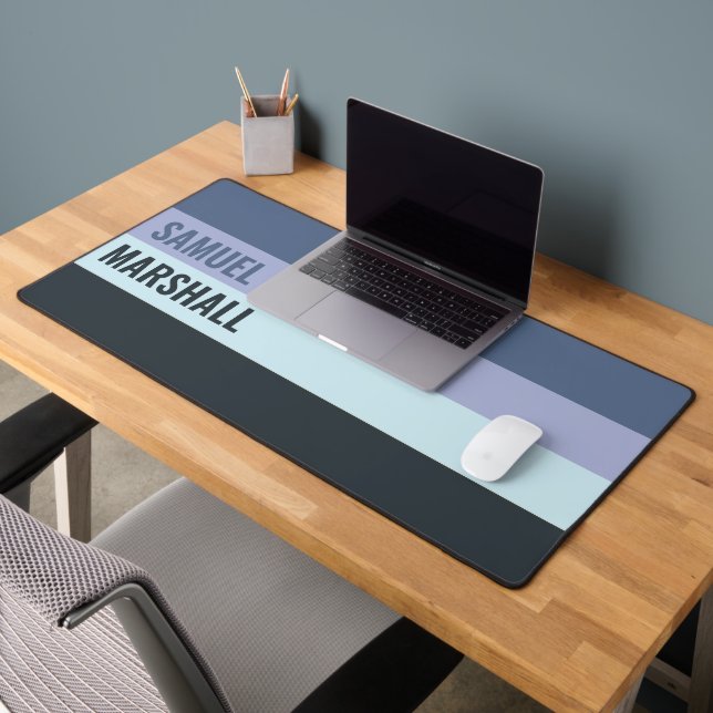 Blue and Dark Grey Stripes Pattern  Desk Mat (Office 2)