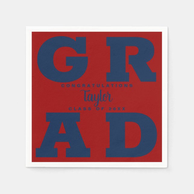 Blue and Dark Red Graduation Napkin (Front)