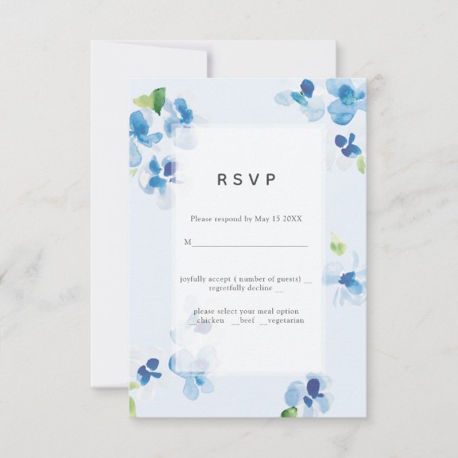 Blue and Delicate Blooms Wedding RSVP Card (Front)