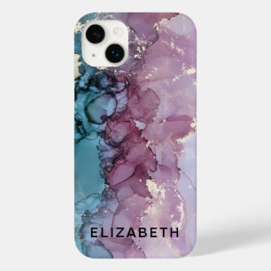 blue and dusty pink gold marble personalized Case-Mate iPhone 14 plus case