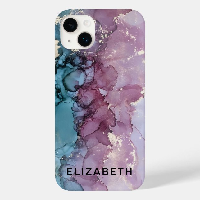 blue and dusty pink gold marble personalized  Case-Mate iPhone case (Back)