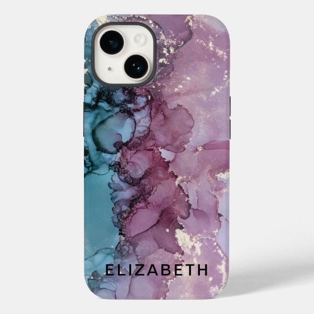 blue and dusty pink gold marble personalized  Case-Mate iPhone case (Back)
