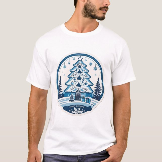 Blue And Ehite Christmas T-Shirt (Front)