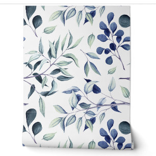 Blue and Eucalyptus Botanical Wallpaper