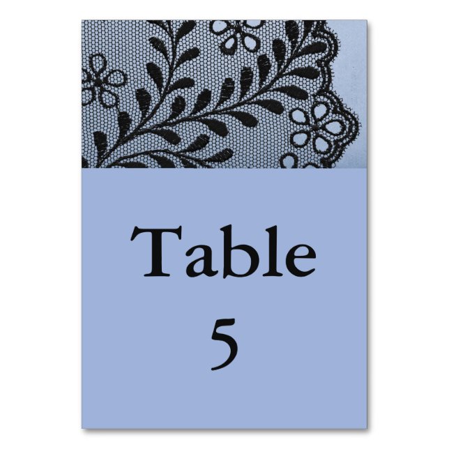 Blue and Faux Black Lace Table Number (Front)