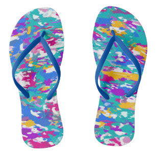 Blue and Fuchsia Abstract Flip Flops
