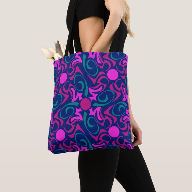 Blue and Fuchsia Pink Star Seamless Vector Pattern Tote Bag (Close Up)