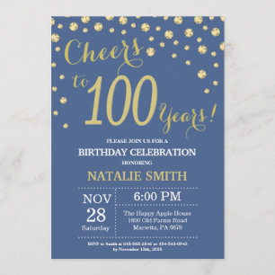 Blue and Gold 100th Birthday Diamond Invitation
