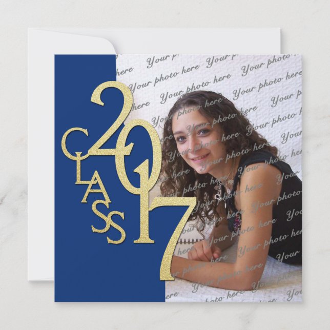 Blue and Gold 2017 Graduation Invitation (Front)