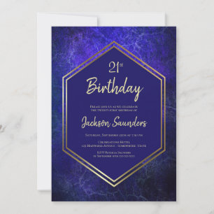 Blue and Gold 21st Birthday Party Invitation