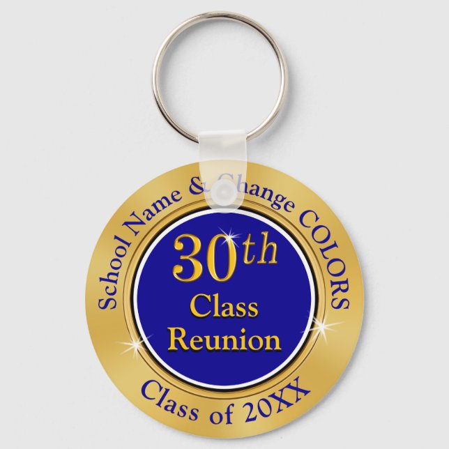 Blue and Gold 30 year High School Reunion Ideas Key Ring (Front)