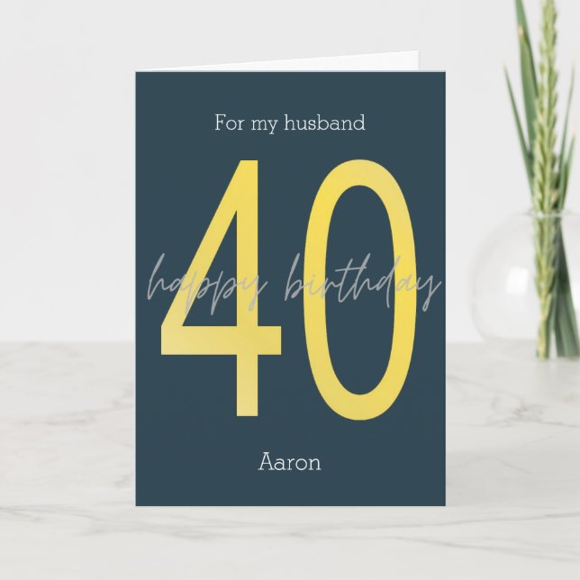 Blue and Gold 40th Birthday Card (Front)