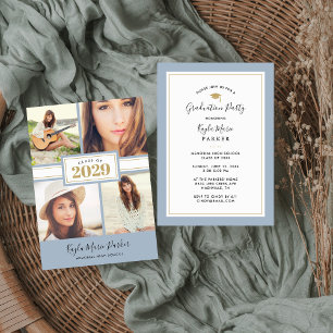 Blue and Gold 4 Photo Graduation Invitation