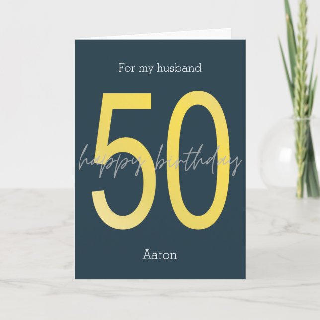 Blue and Gold 50th Birthday Card (Front)