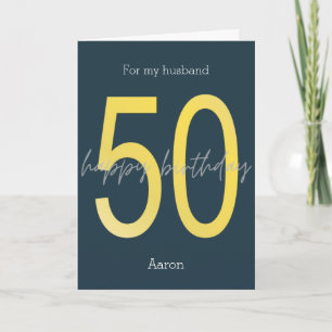 Blue and Gold 50th Birthday Card