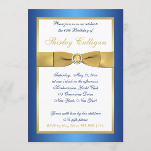 Blue and Gold 65th Birthday Invitation