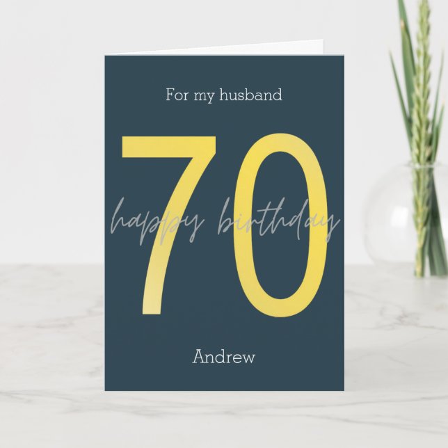 Blue and Gold 70th Birthday Card (Front)