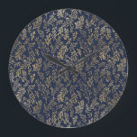 Blue and Gold Abstract Art Deco Leaves Pattern  Large Clock<br><div class="desc">A lovely blue and gold art deco style leaves pattern.</div>