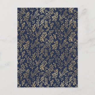 Blue and Gold Abstract Art Deco Leaves Pattern Postcard