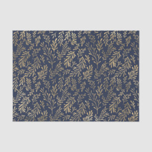 Blue and Gold Abstract Art Deco Leaves Pattern Tissue Paper