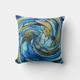 Blue And gold Abstract Dolphin Throw Pillow