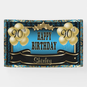 Blue and Gold Abstract Happy 00th Birthday Banner