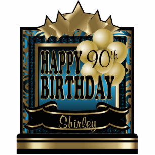 Blue and Gold Abstract Happy 00th Birthday Standing Photo Sculpture