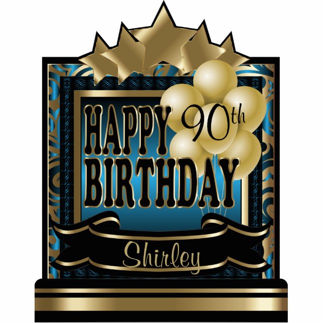 Blue and Gold Abstract Happy 00th Birthday Standing Photo Sculpture (Front)