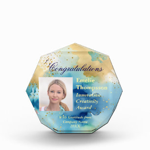 Blue and Gold Abstract Innovation Creativity Award Photo Block