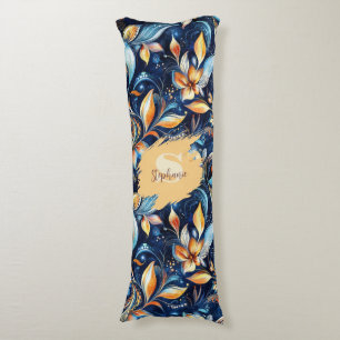 Blue and Gold Abstract Paisley Leaves (2) Body Cushion