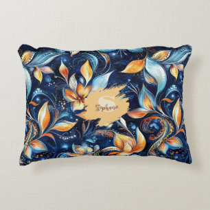 Blue and Gold Abstract Paisley Leaves (2) Decorative Cushion