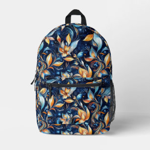 Blue and Gold Abstract Paisley Leaves (2) Printed Backpack