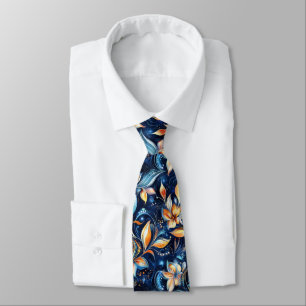 Blue and Gold Abstract Paisley Leaves (2) Tie