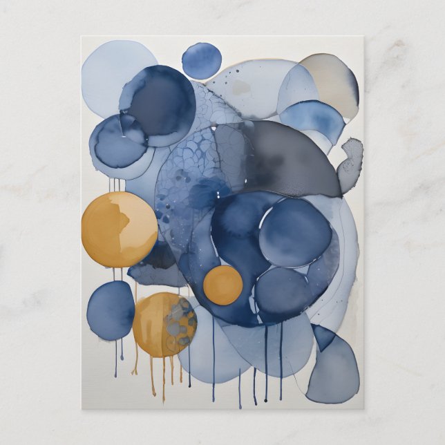 Blue and Gold Abstract Postcard (Front)